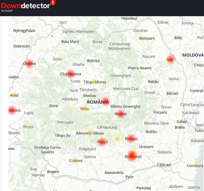 O portal Downdetector mostra que o Whatsapp também não funciona na Roménia.  Foto: captura da web